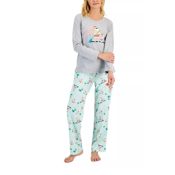Family Pijamas Women’s Tropical Christmas Santa Mix Pajama Set Tea Green XXL - Picture 1 of 3